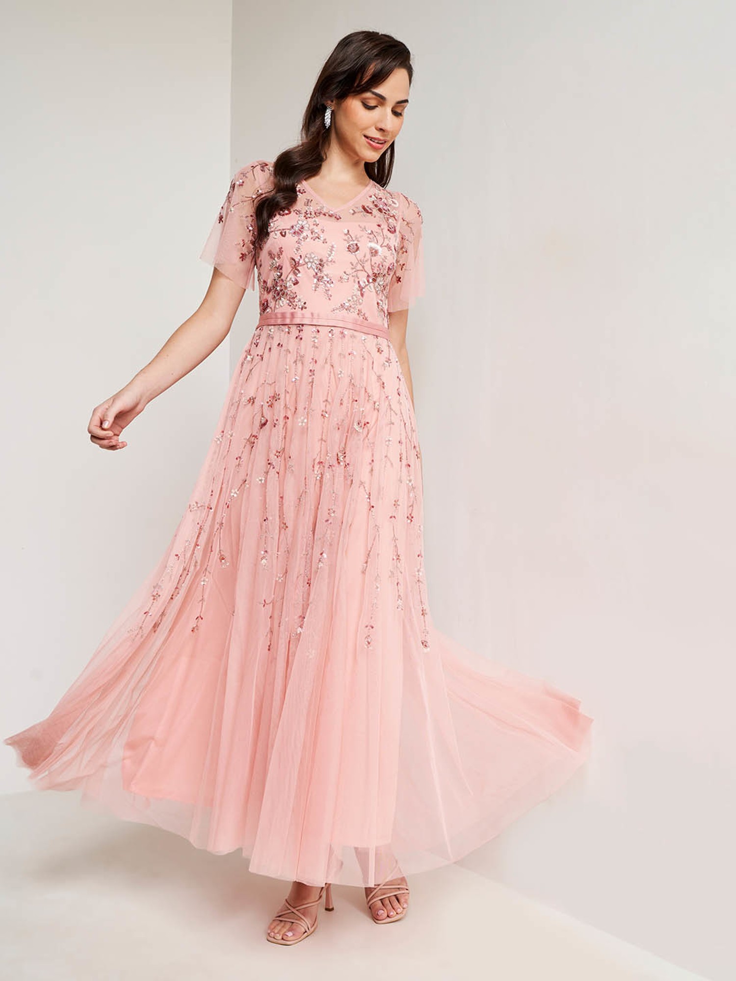 Buy Pooja Peshoria Pink Satin Floral Embellished Gown Online  Aza Fashions