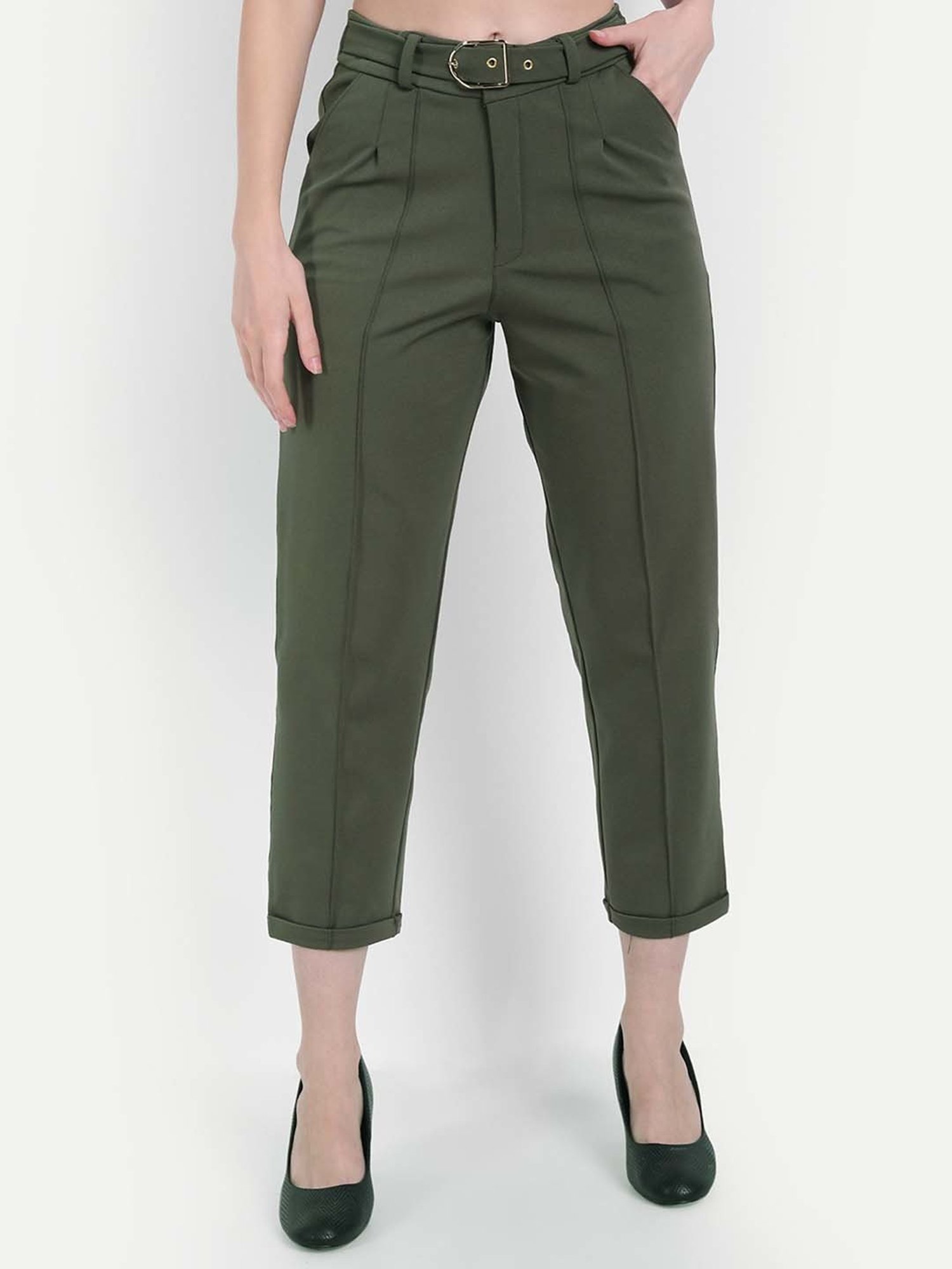 F For Fashion Latest designer stylish stretchable casual look Womens Tie  Knot Pant ARMY GREEN Womens