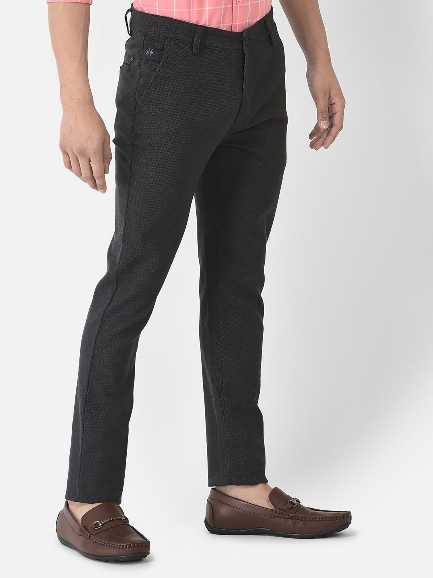 Buy CRIMSOUNE CLUB Natural Solid Cotton Blend Slim Fit Men's Trousers |  Shoppers Stop