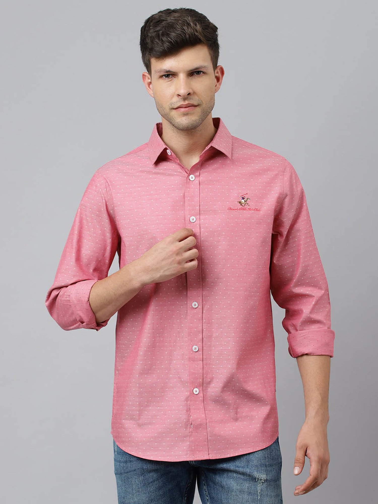 50s ROBROY PRINT NEL SHIRT gray × pink