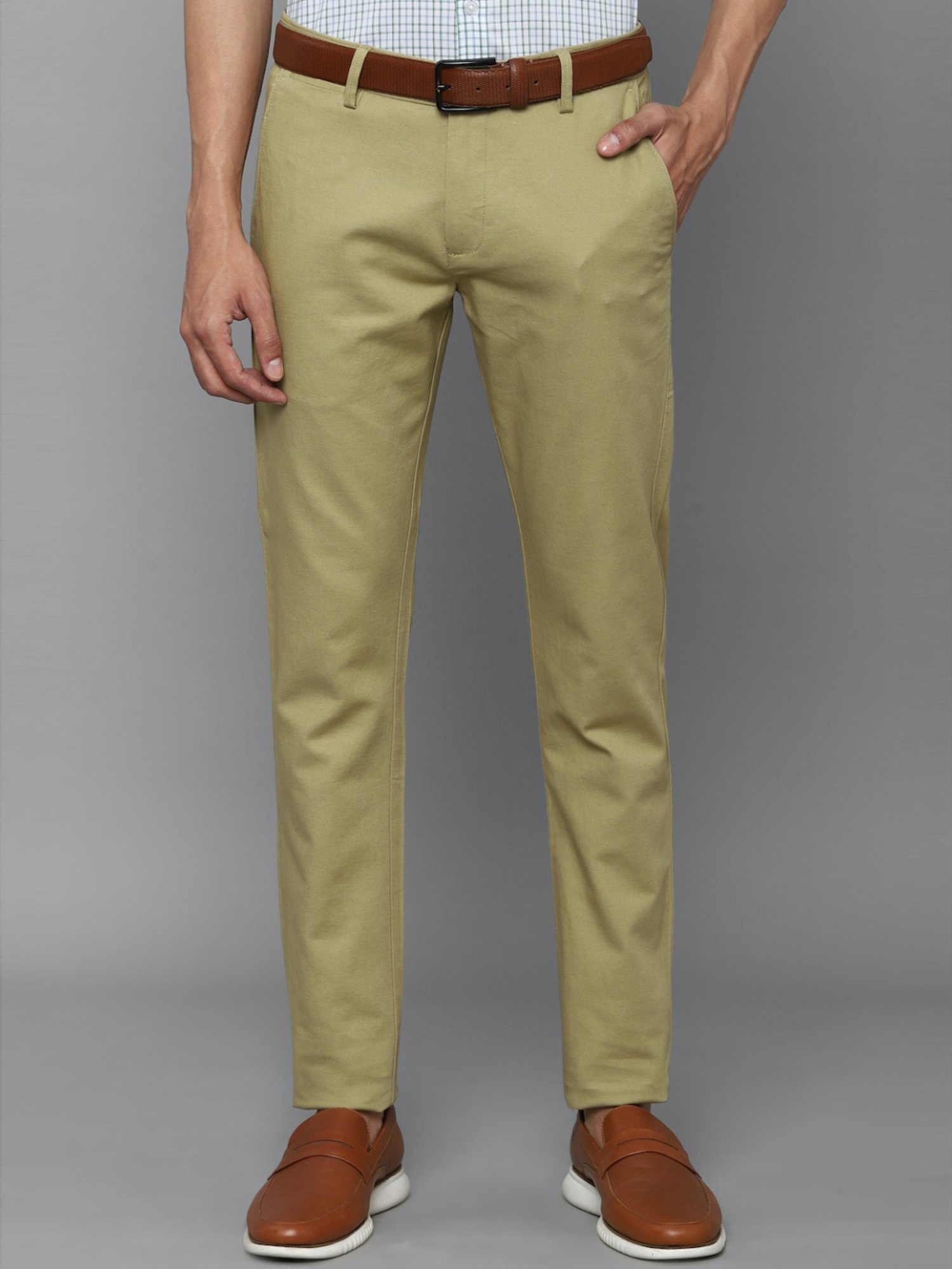 Buy COLOR PLUS Solid Cotton Blend Slim Fit Men's Casual Trousers | Shoppers  Stop