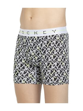 Men's Super Combed Cotton Elastane Stretch Printed Boxer Brief with  Ultrasoft Waistband - Black