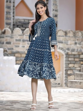 Buy Juniper Blue Printed A-Line Dress for Women Online @ Tata CLiQ