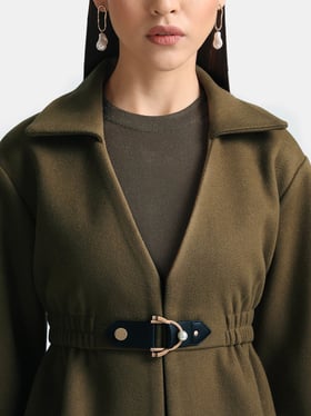 Buy Kazo Faux Fur Peplum Jacket with Metallic Buckle At Waist online