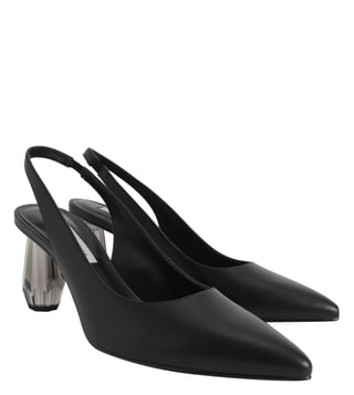 Black Patent Sculptural Slingback Wedges | CHARLES & KEITH