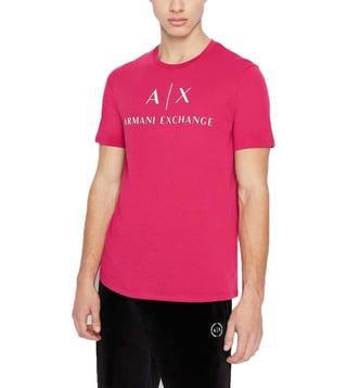 Buy Armani Exchange Pink Logo Slim Fit T-Shirt for Men Online @ Tata CLiQ  Luxury