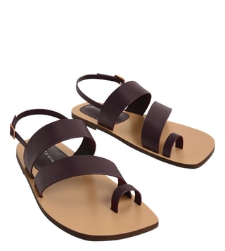 brown leather toe loop sandals