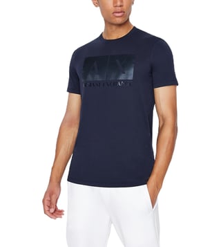 Buy Armani Exchange Navy Logo Slim Fit T-Shirt for Men Online @ Tata CLiQ  Luxury