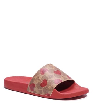 Buy Coach Electric Red Logo Udele Sport Slides With Heart Print