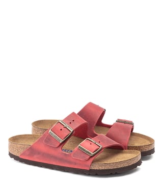 Red leather birkenstock discount sandals