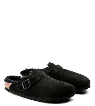 Buy Birkenstock Black Boston Shearling Regular Width Unisex Mules