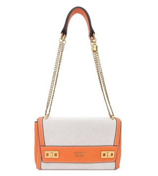 Buy Guess Natural & Orange Large Katey Flap Shoulder Bag for Women Online @  Tata CLiQ Luxury