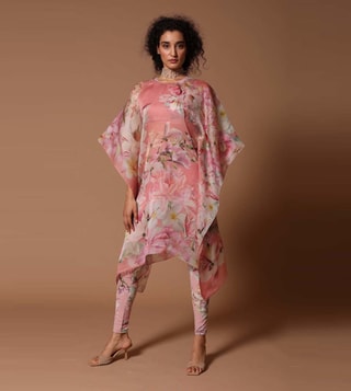 Buy Rohit Bal Floral Print Dress Paired Up with Stretched Fabric Crop Top and Trouser only at Tata CLiQ Luxury