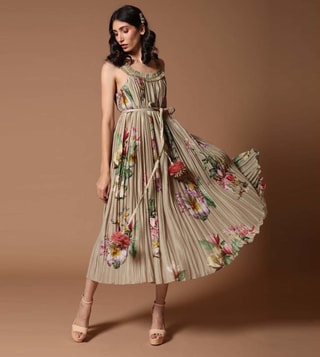 Buy Rohit Bal Print Linen Dress with Ruffles Detail In Neckline only at Tata CLiQ Luxury