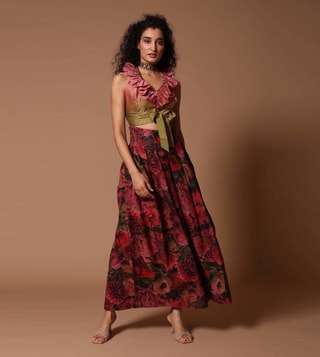 Buy Rohit Bal Print Flora Matka Skirt with Ombre Chanderi Blouse only at Tata CLiQ Luxury