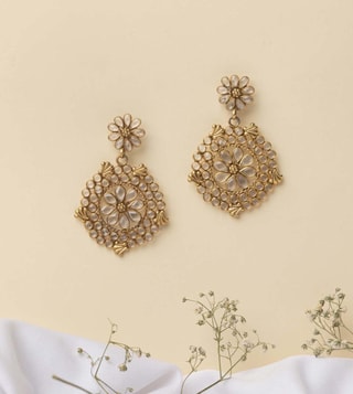 J17524 Small Jhumka Crystal Handmade Bead Danglers Gold Design Earrings   JewelSmartin