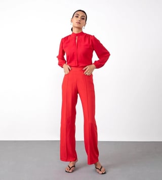 Missguided  High Waist Wide Leg Trousers Red  Red trousers outfit Red  wide leg pants Red pants outfit