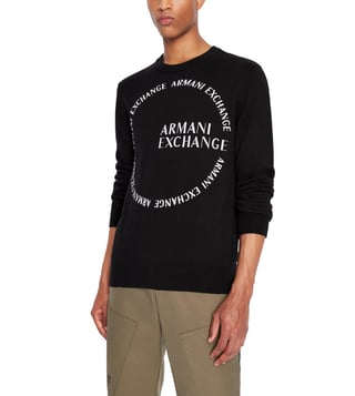 Buy Armani Exchange Black Jacquard Logo Regular Fit Pullover for Men Online  @ Tata CLiQ Luxury