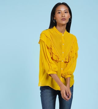 Buy Label Ritu Kumar Yellow Full Sleeves Ruffled Shirt for Women