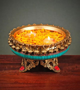 Buy Ekaa Handicrafts Brass Urli Bowl with Stand and Ghungroo in Stonework  Online @ Tata CLiQ Luxury