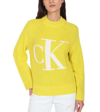 Buy Calvin Klein Jeans Dune Yellow Logo Relaxed Fit Sweaters for Women  Online @ Tata CLiQ Luxury