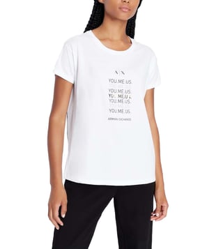 Buy Armani Exchange White Logo Boyfriend Fit T-Shirt for Women Online @  Tata CLiQ Luxury