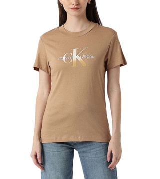 Buy Calvin Klein Jeans Timeless Camel Logo Slim Fit T-Shirt for Women  Online @ Tata CLiQ Luxury