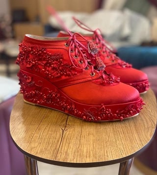 Red cheap sneaker wedges