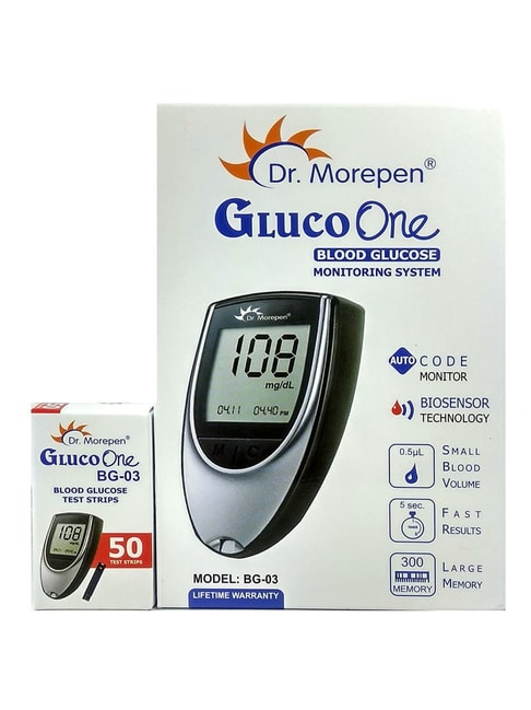 Dr Morepen BG03-50 Glucometer with 50 Strips (Silver)