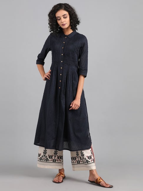 W Black Cotton A Line Kurta