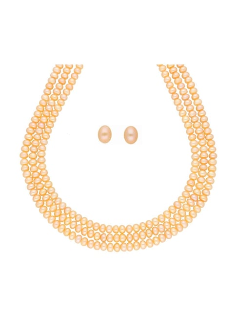 Sri Jagdamba Pearls Peach Alloy Classic Necklace & Earring Set-image-1