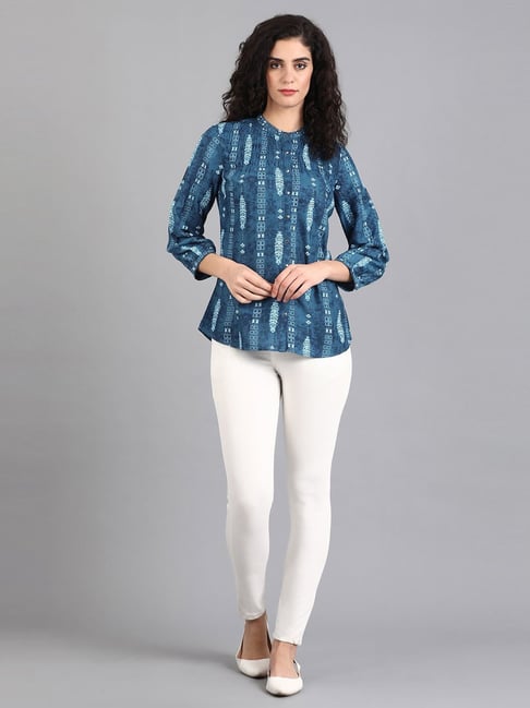 W Blue Printed Top