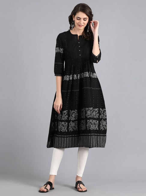 Buy Online Black Cotton Flax Kurti for Women & Girls at Best Prices in Biba  India-TUDOR16222AW20BLK