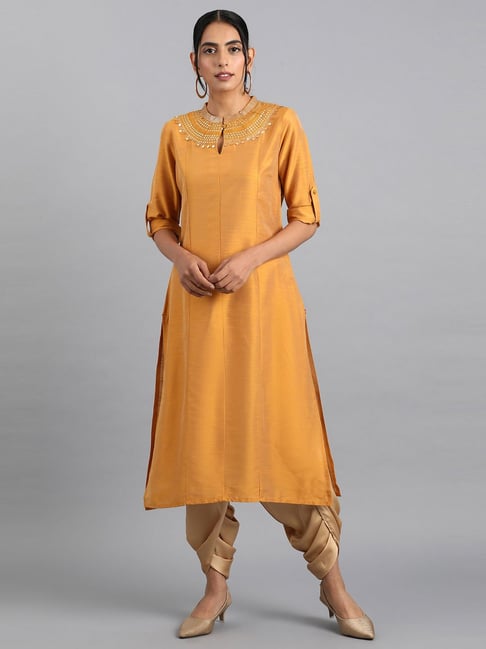 Buy W Mustard Straight Regular Fit Kurti for Women Online Tata CLiQ