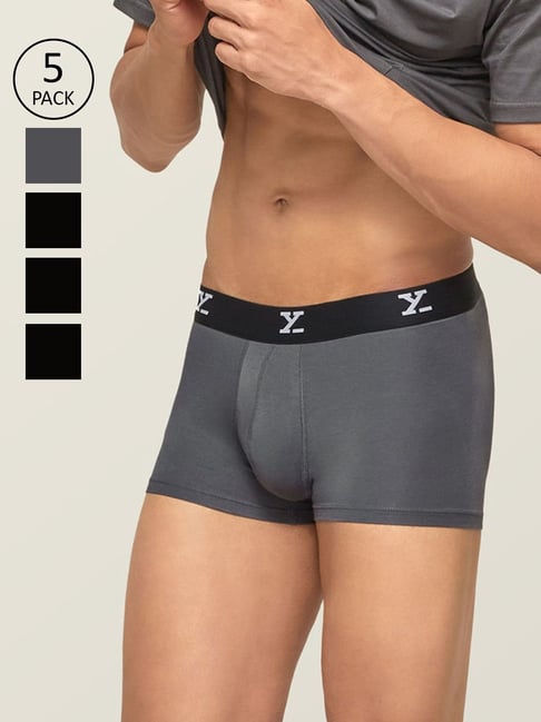 XYXX Black & Grey Solid Skinny Fit Trunks (Pack of 5)-picture-29