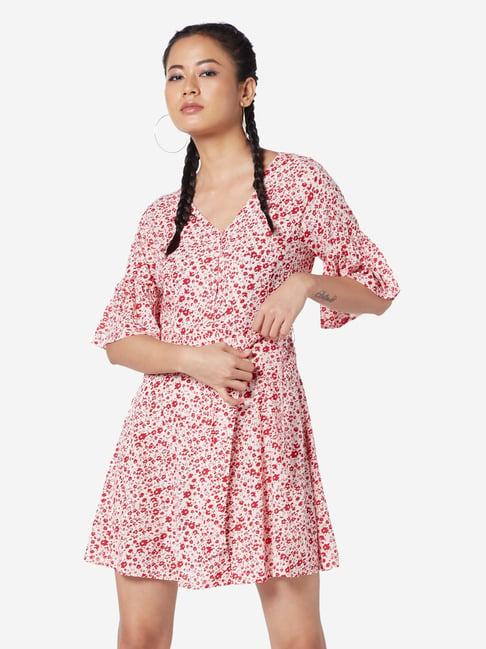 Buy Nuon by Westside Red Floral Printed Dress With Belt for Women ...