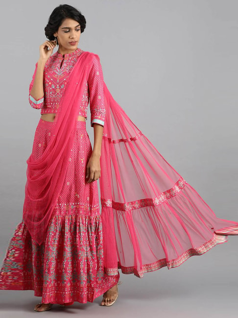 W Hot Pink Printed Top Sharara Set Price in India