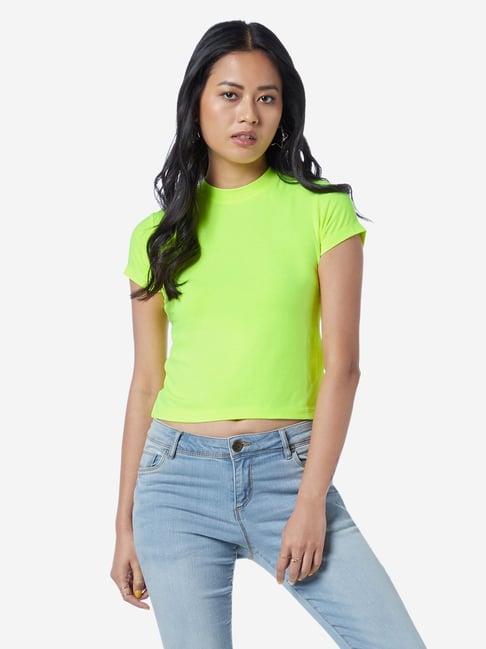 Buy Nuon by Westside Neon Green Crop T-Shirt for Women Online