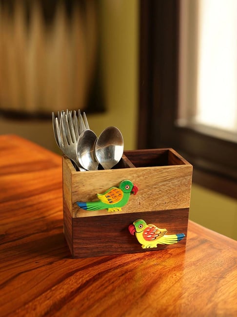 ExclusiveLane 'Birds Of A Feather' Cutlery Cum Napkin Holder In Sheesham & Mango Wood