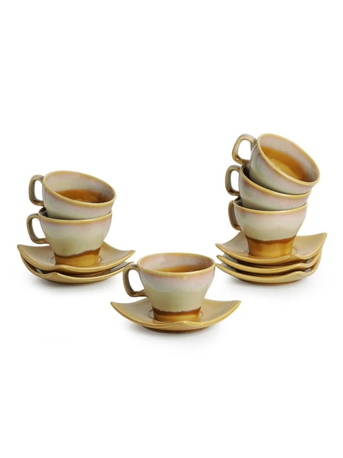 Buy ExclusiveLane Tea Cups & Saucers Set Dual Glazed Studio Pottery at
