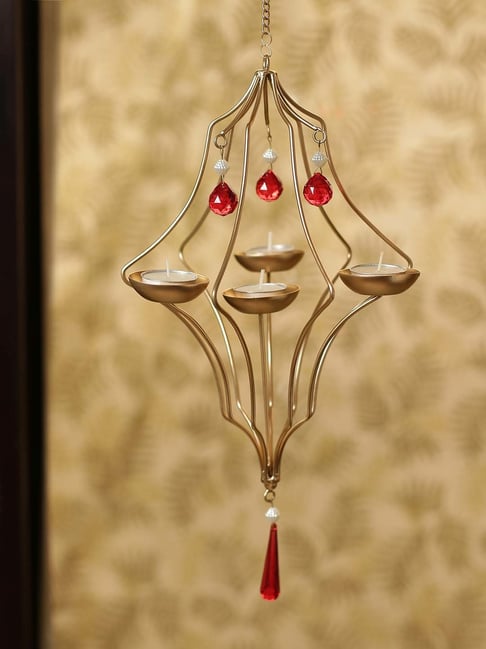 ExclusiveLane 'Golden Abstract' Hanging Tea-Light Holder In Iron