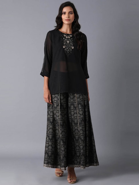 Buy W Black Printed Kurti Skirt Set for Women- how to style a black kurti