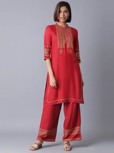 W Red Printed Kurta Pant Set Price in India