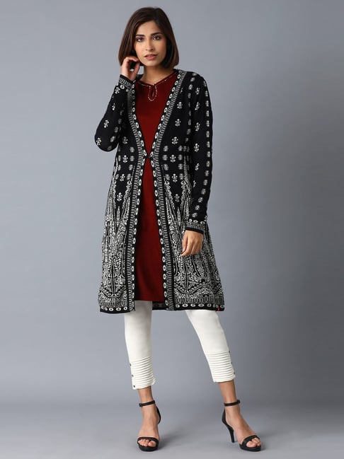 W Black Printed Cardigan