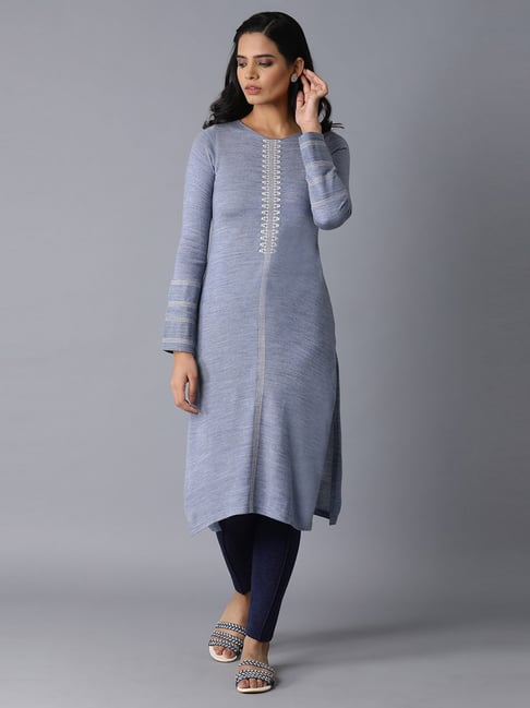 Buy W Powder Blue Acrylic Straight kurta for Women¿s Online Tata