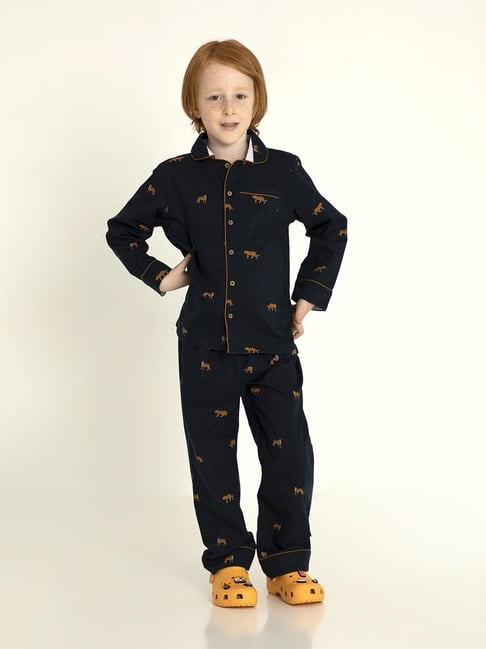 Cherry Crumble by Nitt Hyman Kids Navy Blue Printed Wild Nightsuit-picture-32