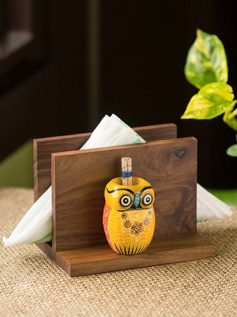 ExclusiveLane 'An Owl's Vibrance' Tissue Toothpick Holder In Sheesham & Gular Wood