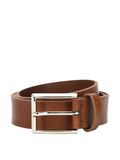 Louis Philippe Men Tan Textured Casual Italian Leather with Shiny Nickel Buckle Belt-picture-12