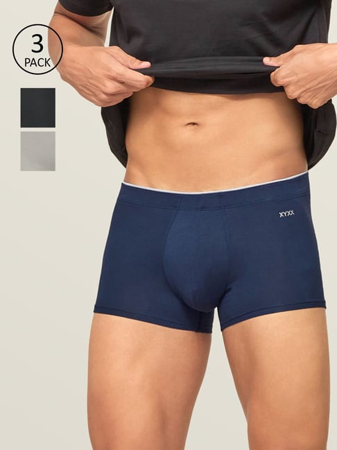 Buy XYXX Blue & Grey Skinny Fit Solid Trunks (Pack of 3) for Men Online @  Tata CLiQ