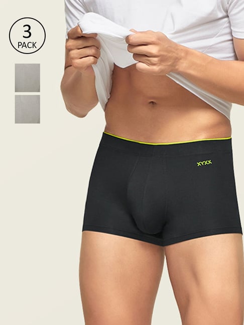 XYXX Grey & Black Mid Rise Skinny Fit Trunks (Pack of 3)-picture-19